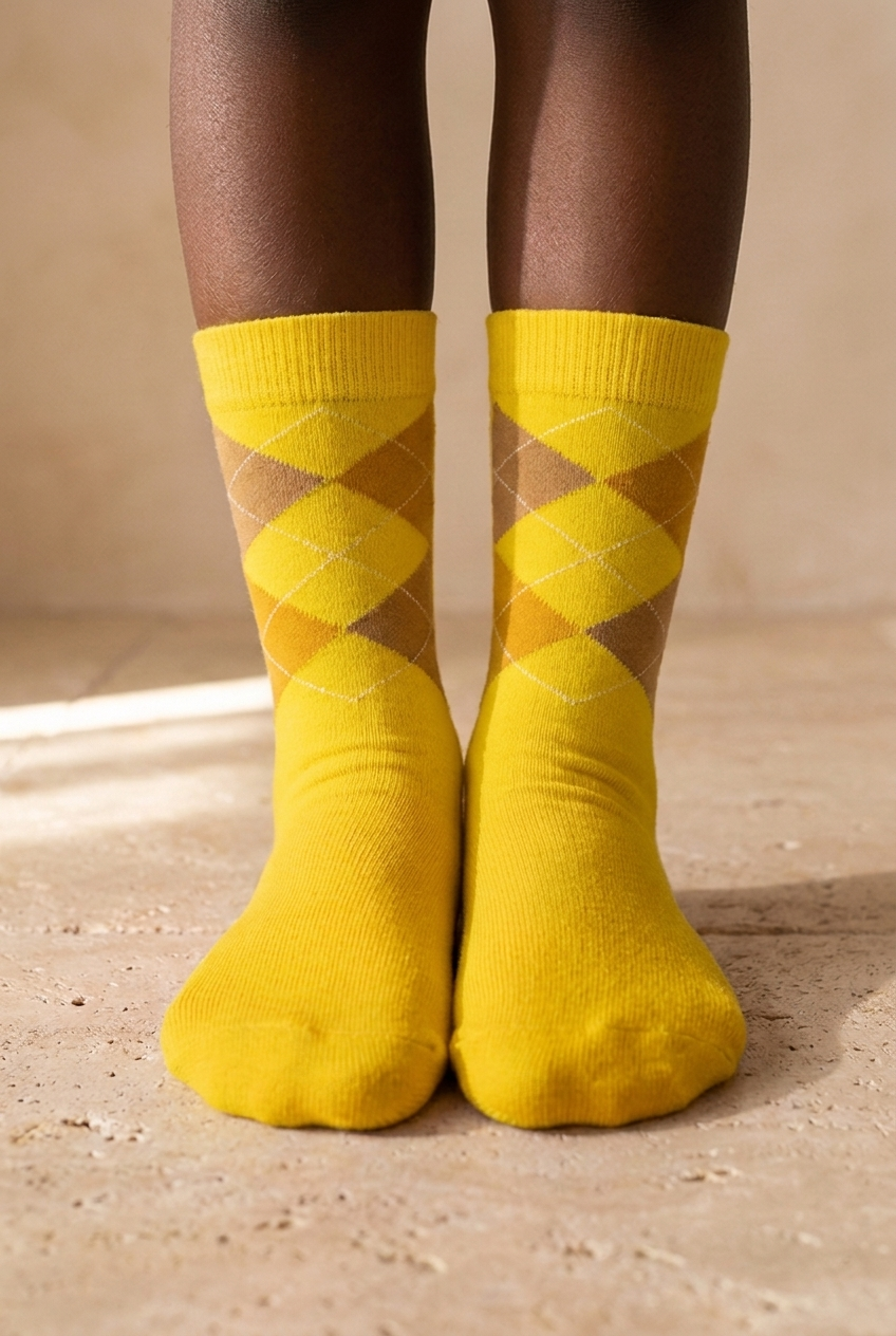 PLAID PATTERNED CHILDREN SOCK YELLOW