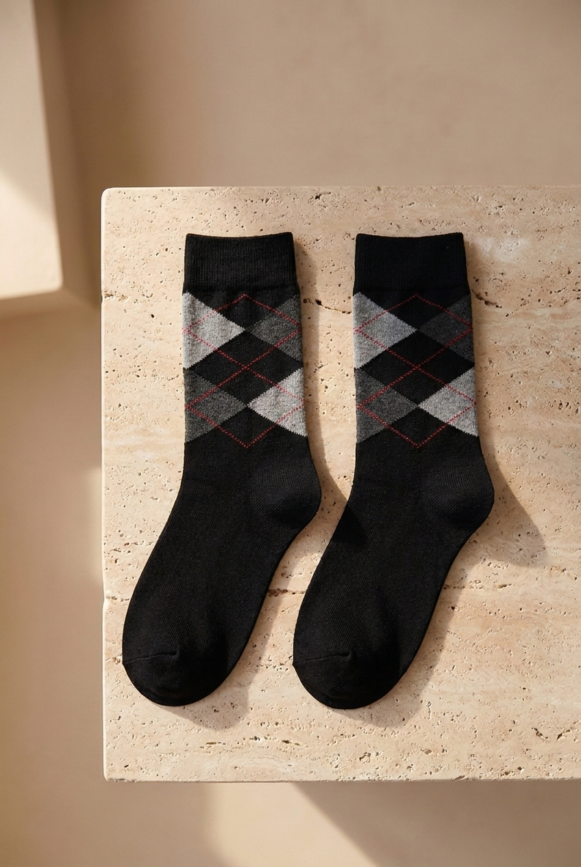PLAID PATTERNED CHILDREN SOCK BLACK