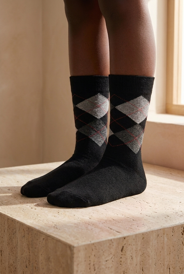 PLAID PATTERNED CHILDREN SOCK BLACK
