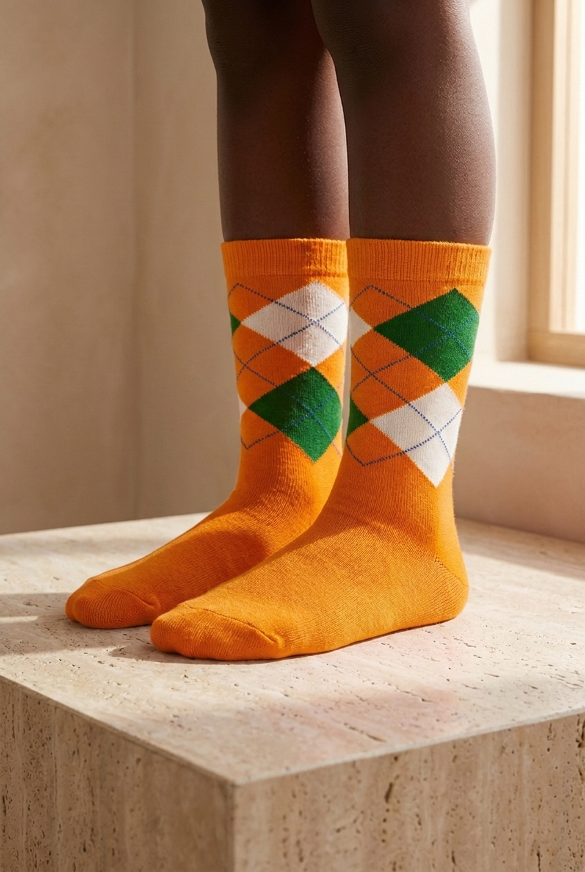 PLAID PATTERNED CHILDREN SOCK ORANGE