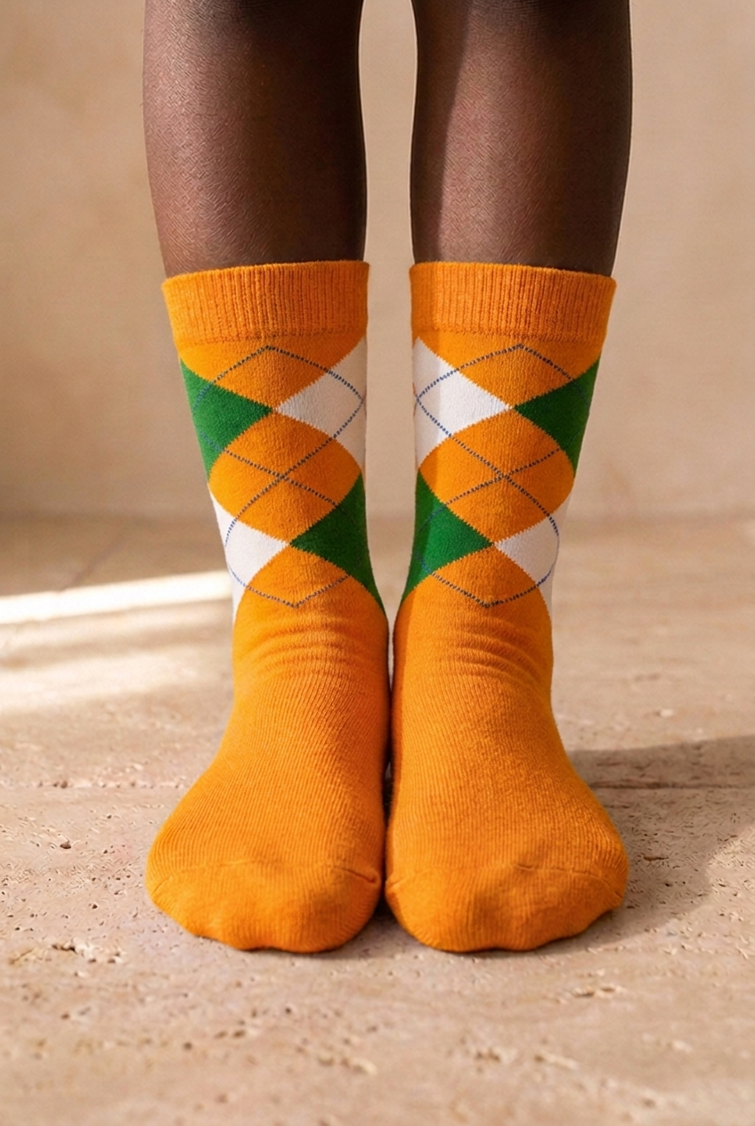 PLAID PATTERNED CHILDREN SOCK ORANGE