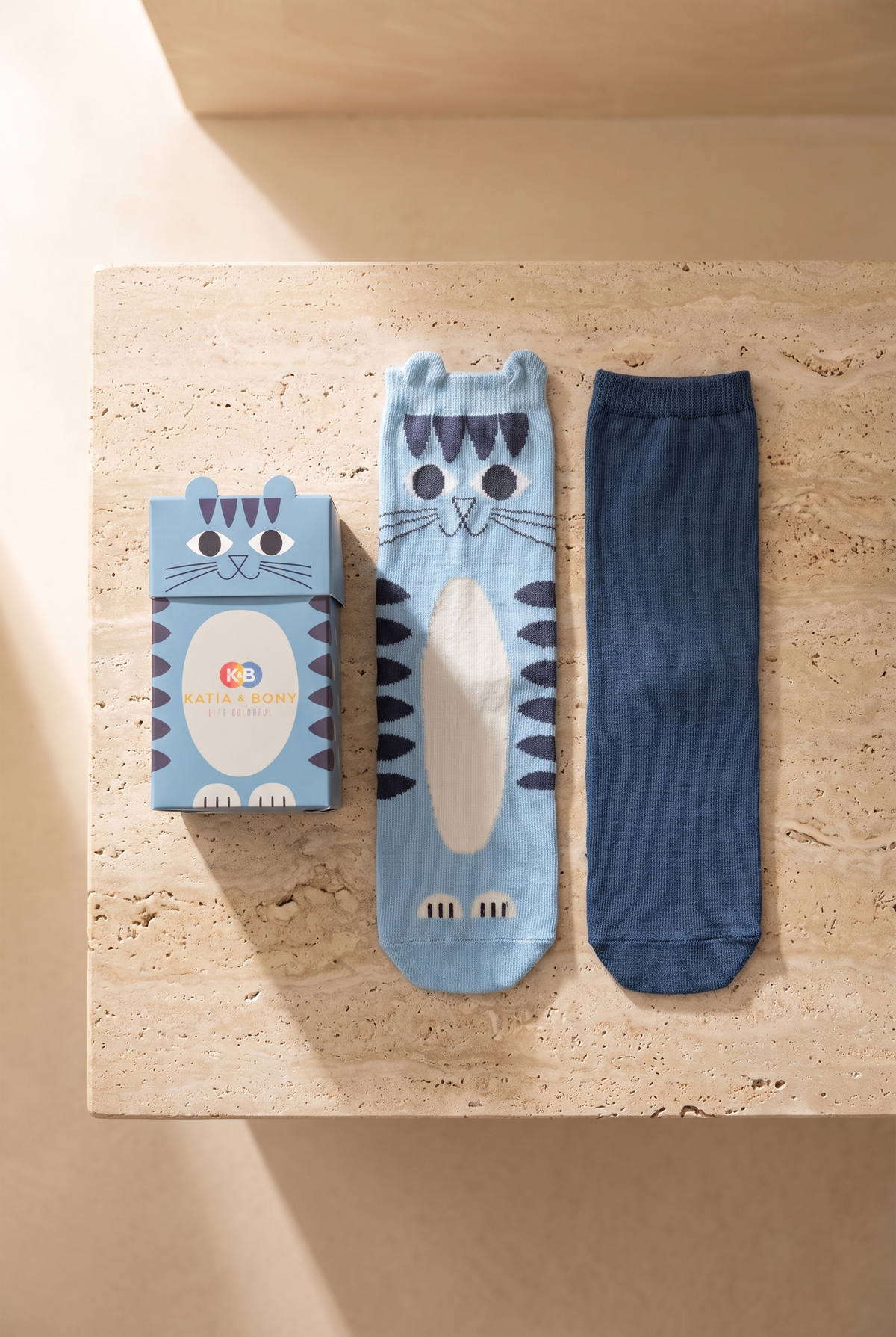 2PCK CAT BOXED CHILDREN'S SOCKS BLUE