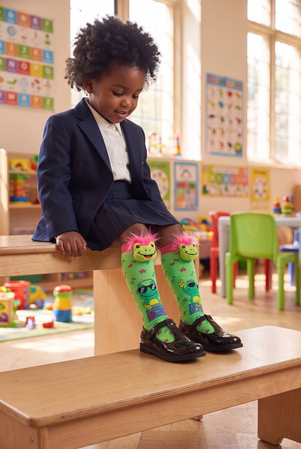 FROG PATTERNED ACCESSORIZED CHILDREN'S KNEE-HIGH SOCKS MIX