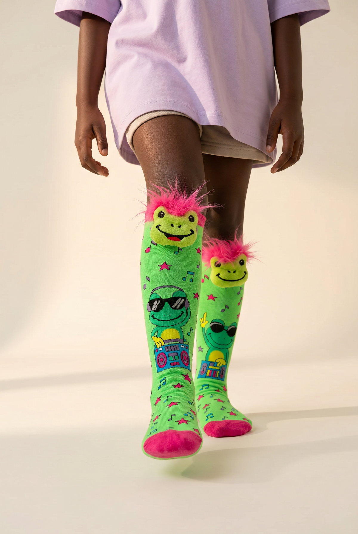 FROG PATTERNED ACCESSORIZED CHILDREN'S KNEE-HIGH SOCKS MIX