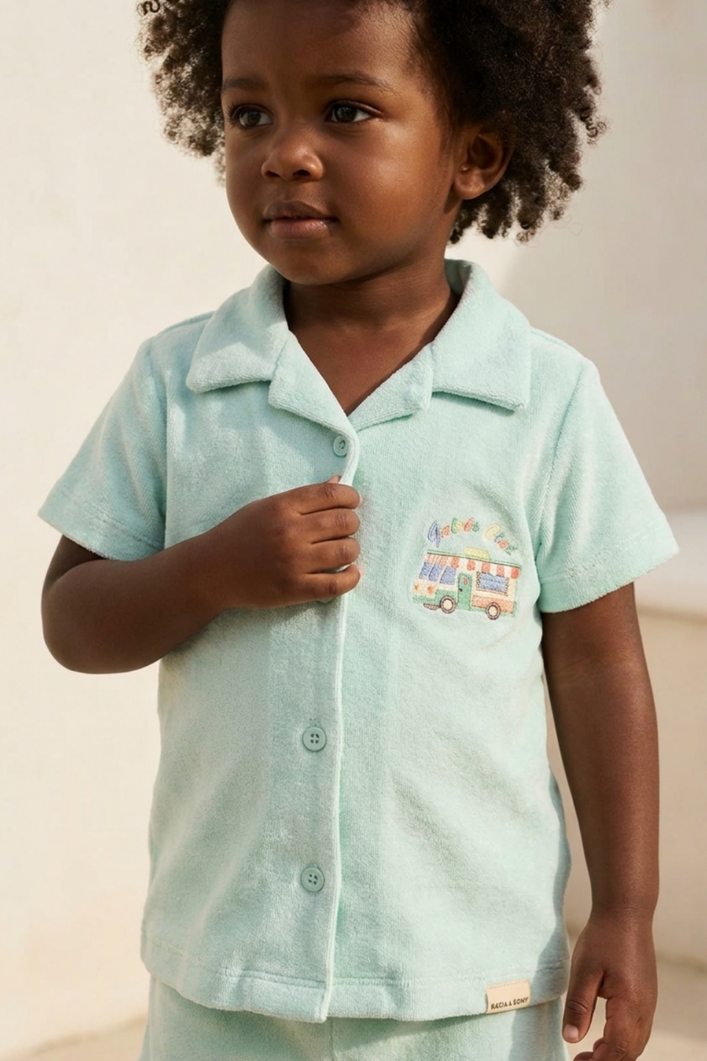Polo Collar Kids Towel Shorts Set LIGHT BLUE