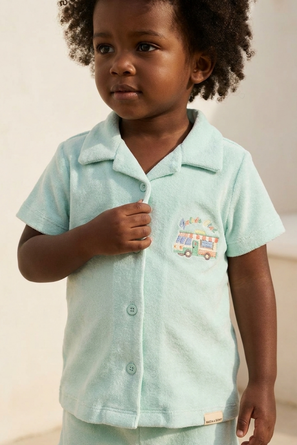 Polo Collar Kids Towel Shorts Set LIGHT BLUE