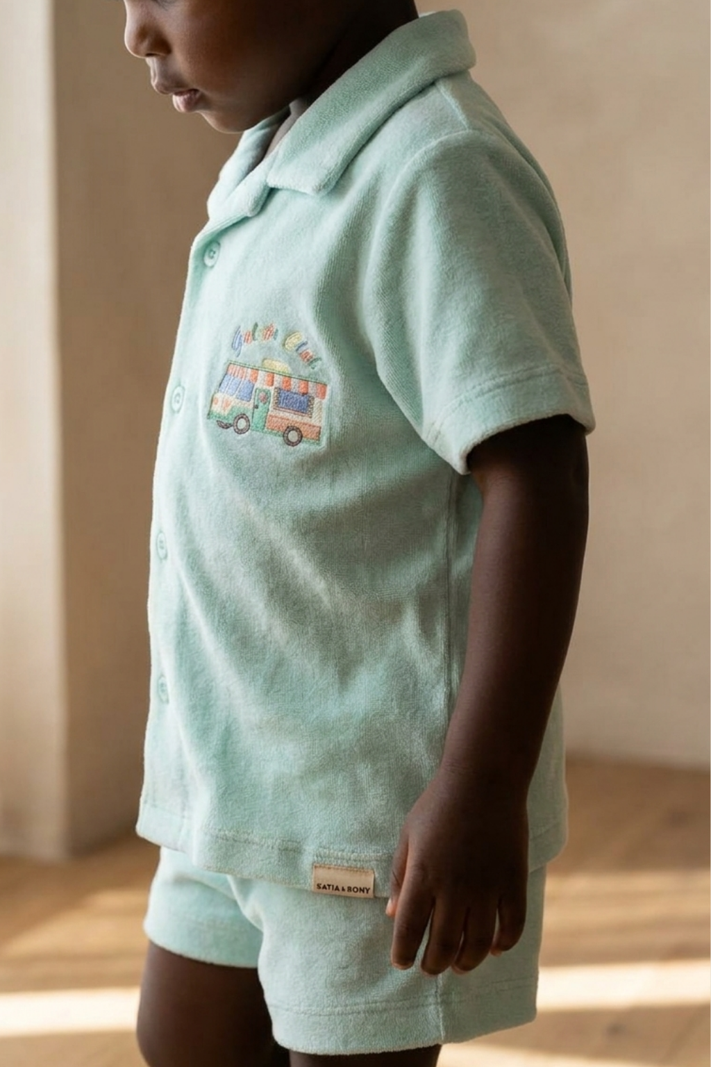 Polo Collar Kids Towel Shorts Set LIGHT BLUE