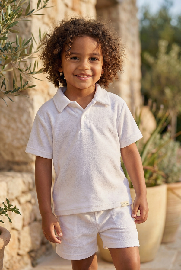 Polo Collar Kids' Towel T-Shirt WHITE