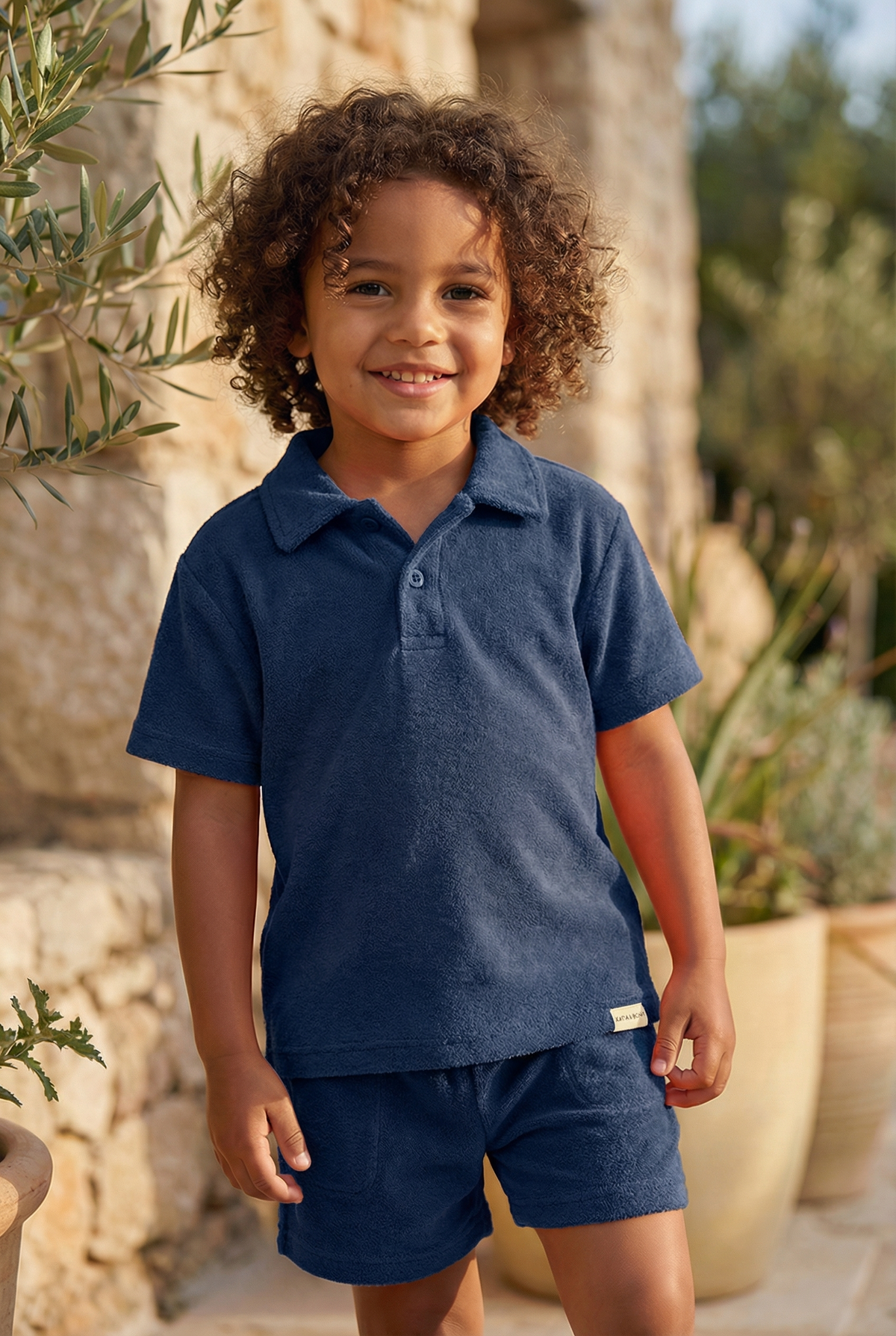 Polo Collar Kids' Towel T-Shirt NAVY