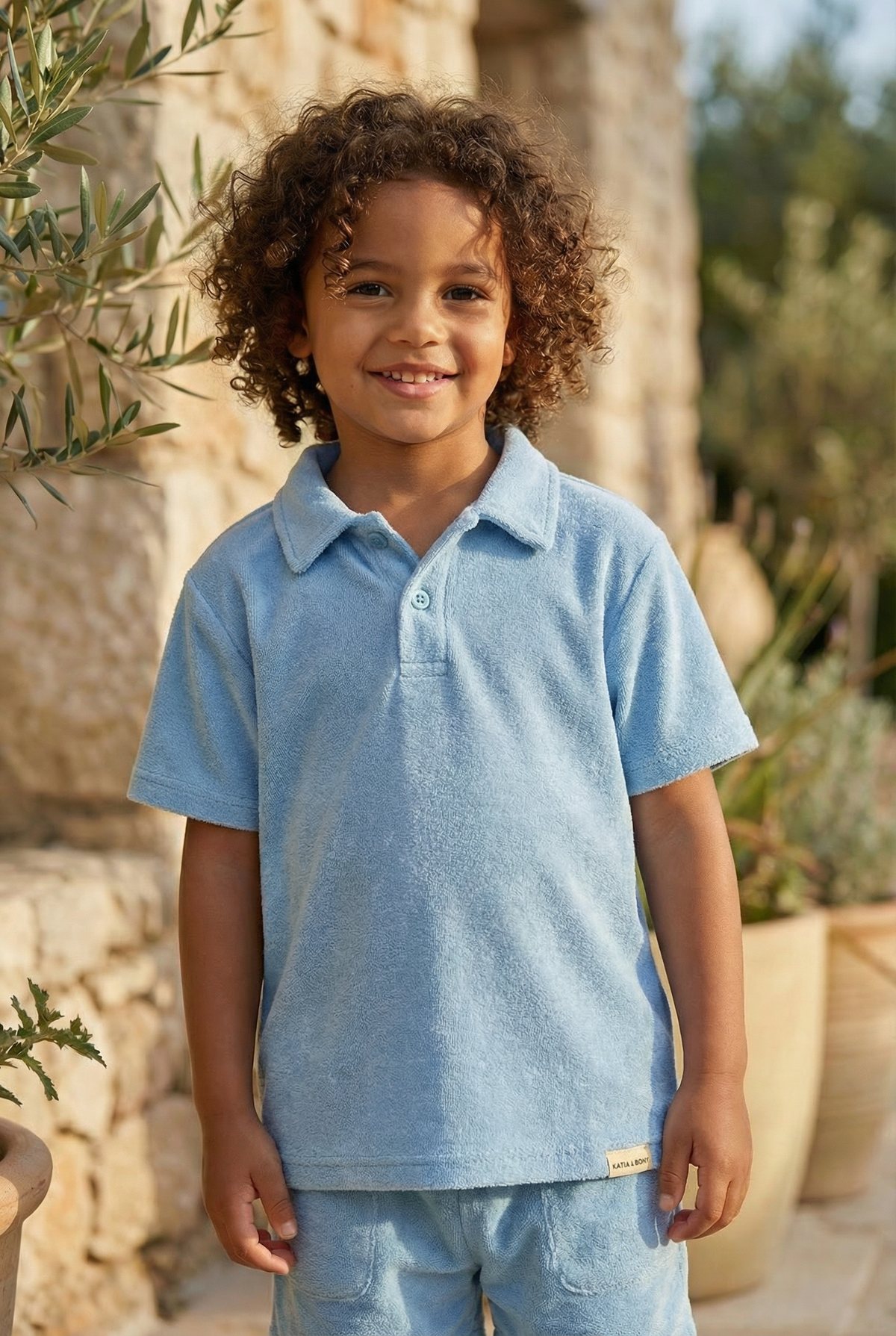 Polo Collar Kids' Towel T-Shirt LIGHT BLUE