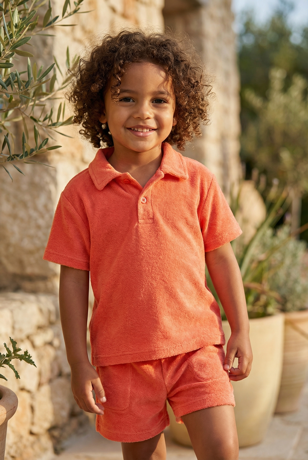 Polo Collar Kids' Towel T-Shirt CORAL