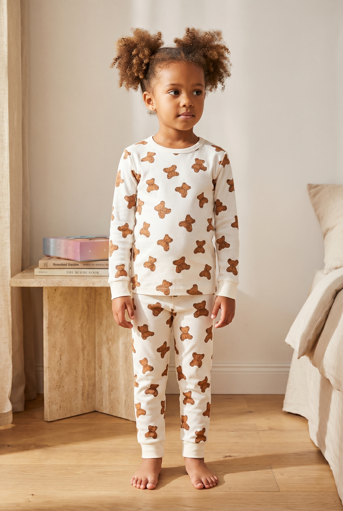TEDDY KUTULU ÇOCUK PİJAMA SET ECRU