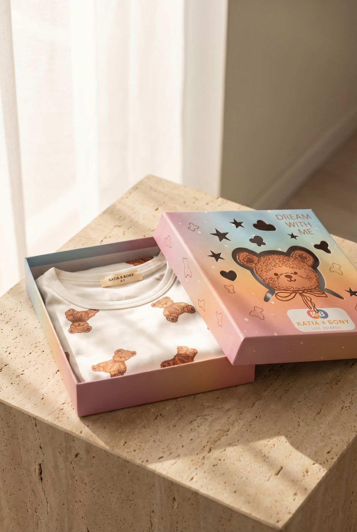 TEDDY KUTULU ÇOCUK PİJAMA SET ECRU