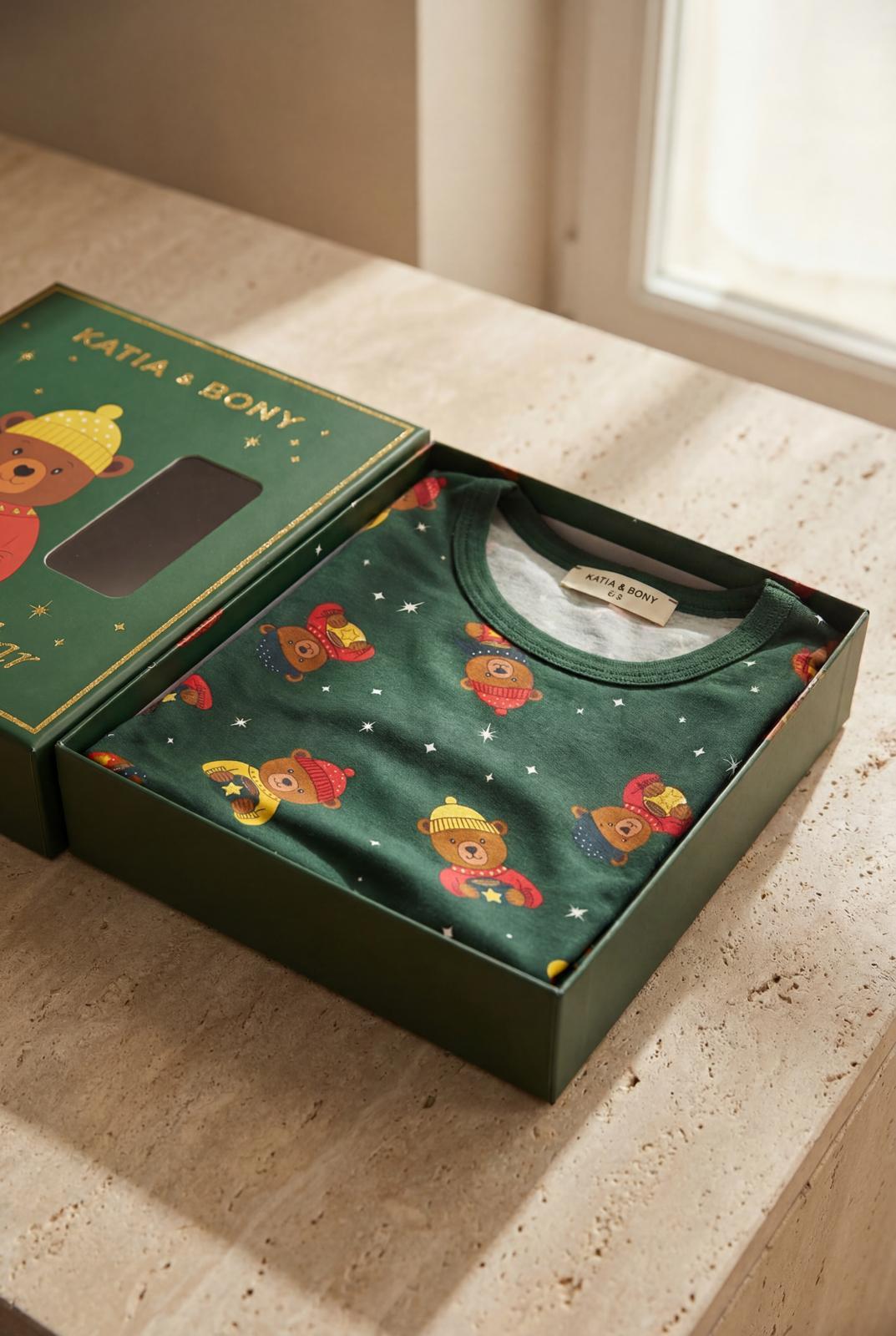 TEDDY KUTULU YILBAŞI ÇOCUK PİJAMA TAKIMI GREEN
