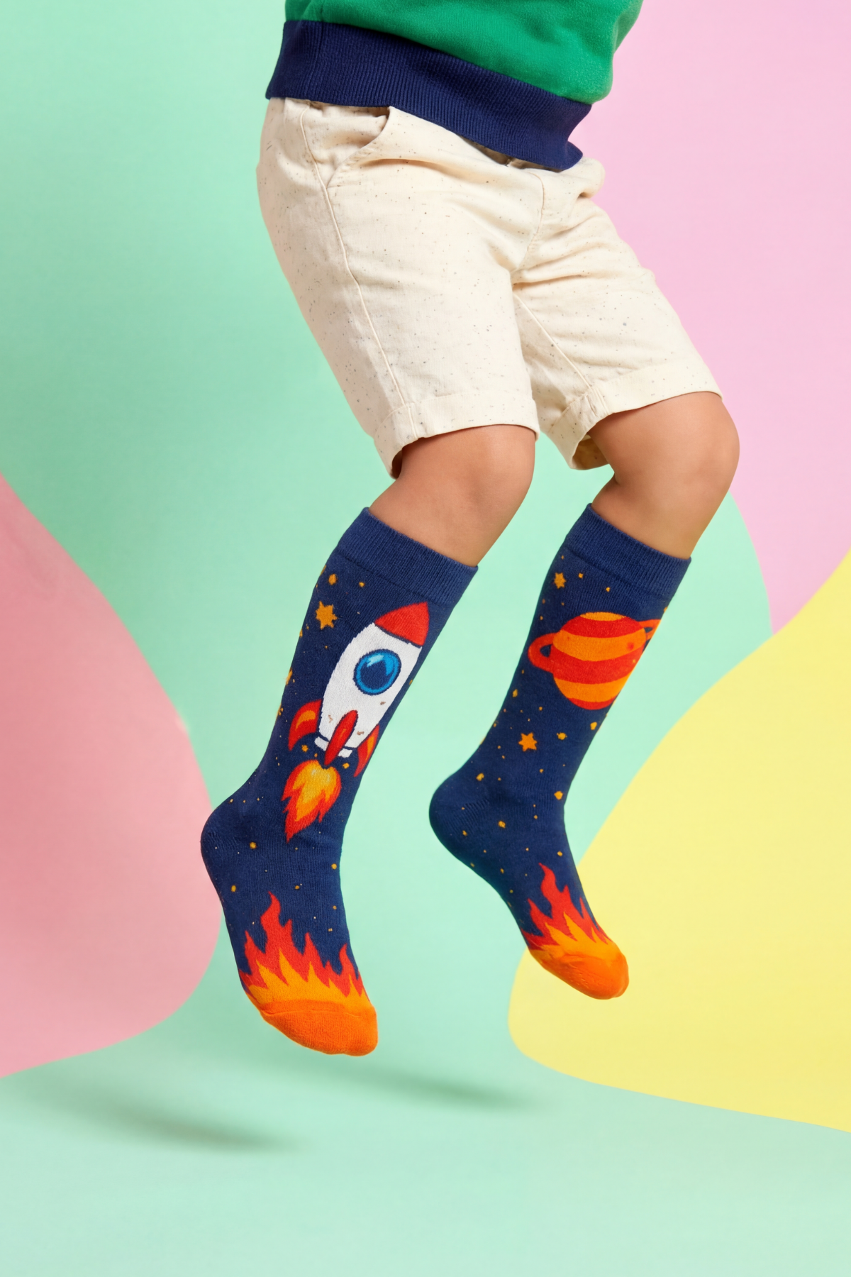 SPACE PATTERNED CHILDREN'S KNEE SOCKS MIX