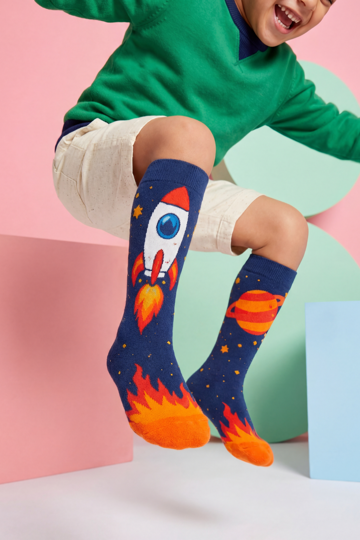 SPACE PATTERNED CHILDREN'S KNEE SOCKS MIX