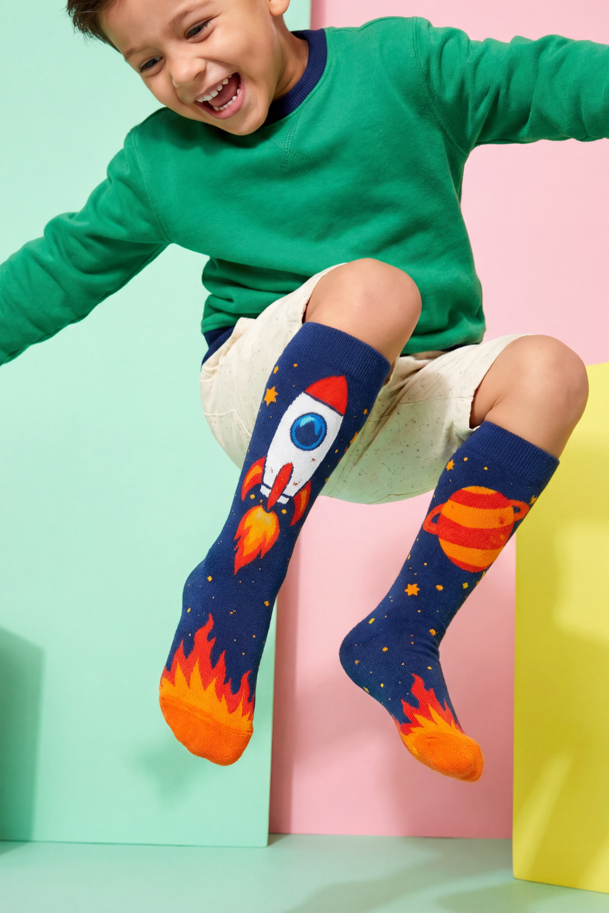 SPACE PATTERNED CHILDREN'S KNEE SOCKS MIX