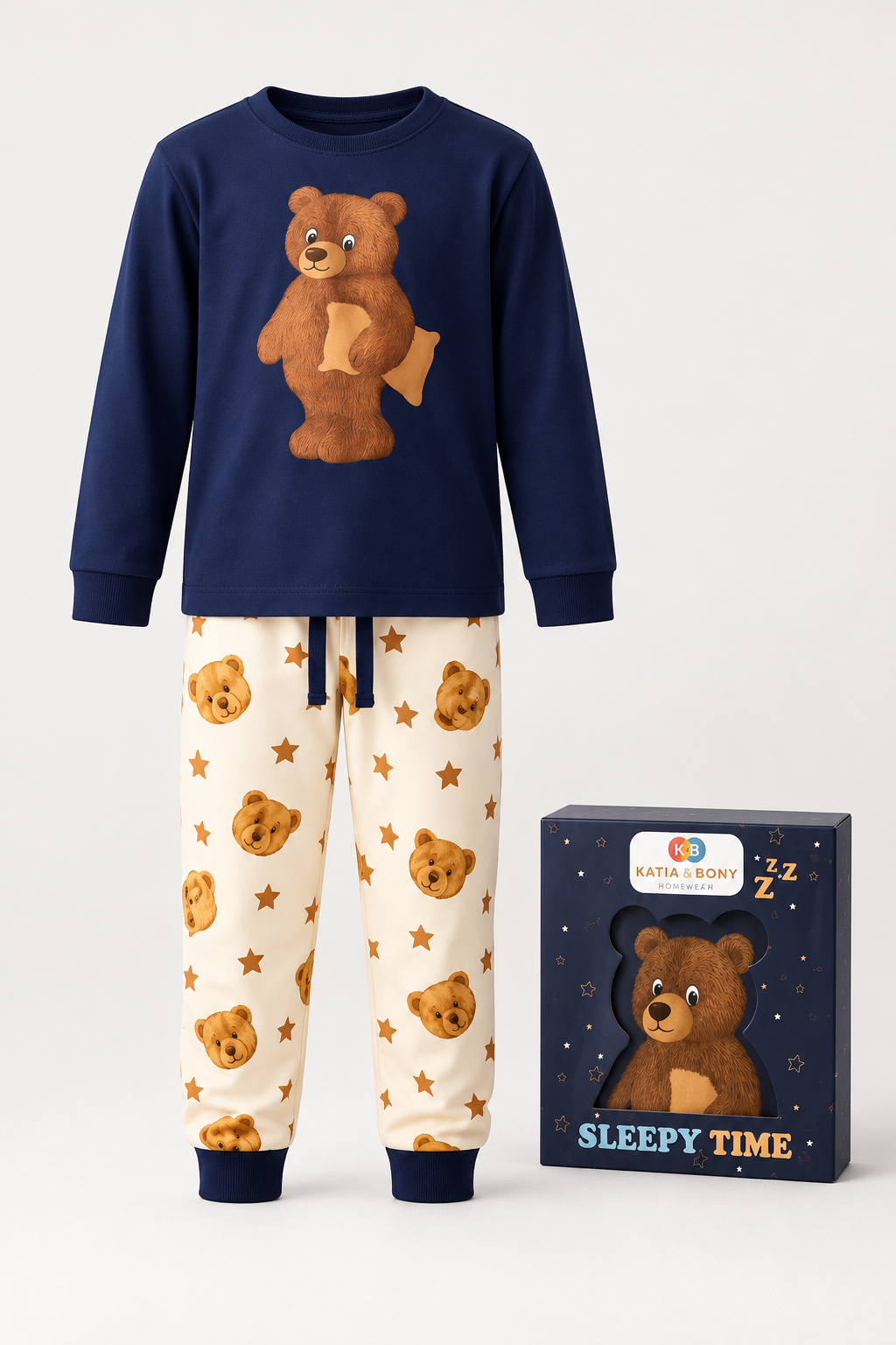 TEDDY SLEEPER BOXED BOYS PYJAMAS SET NAVY