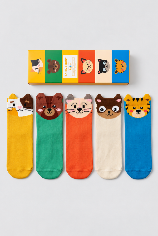 5PCK CUTE ANIMAL BOX BABY SOCKET SOCKS MIX