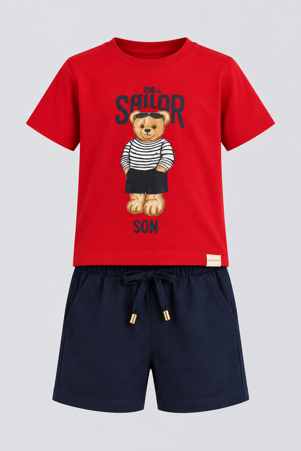 SAILOR TEDDY BOYS’ SHORTS SET RED