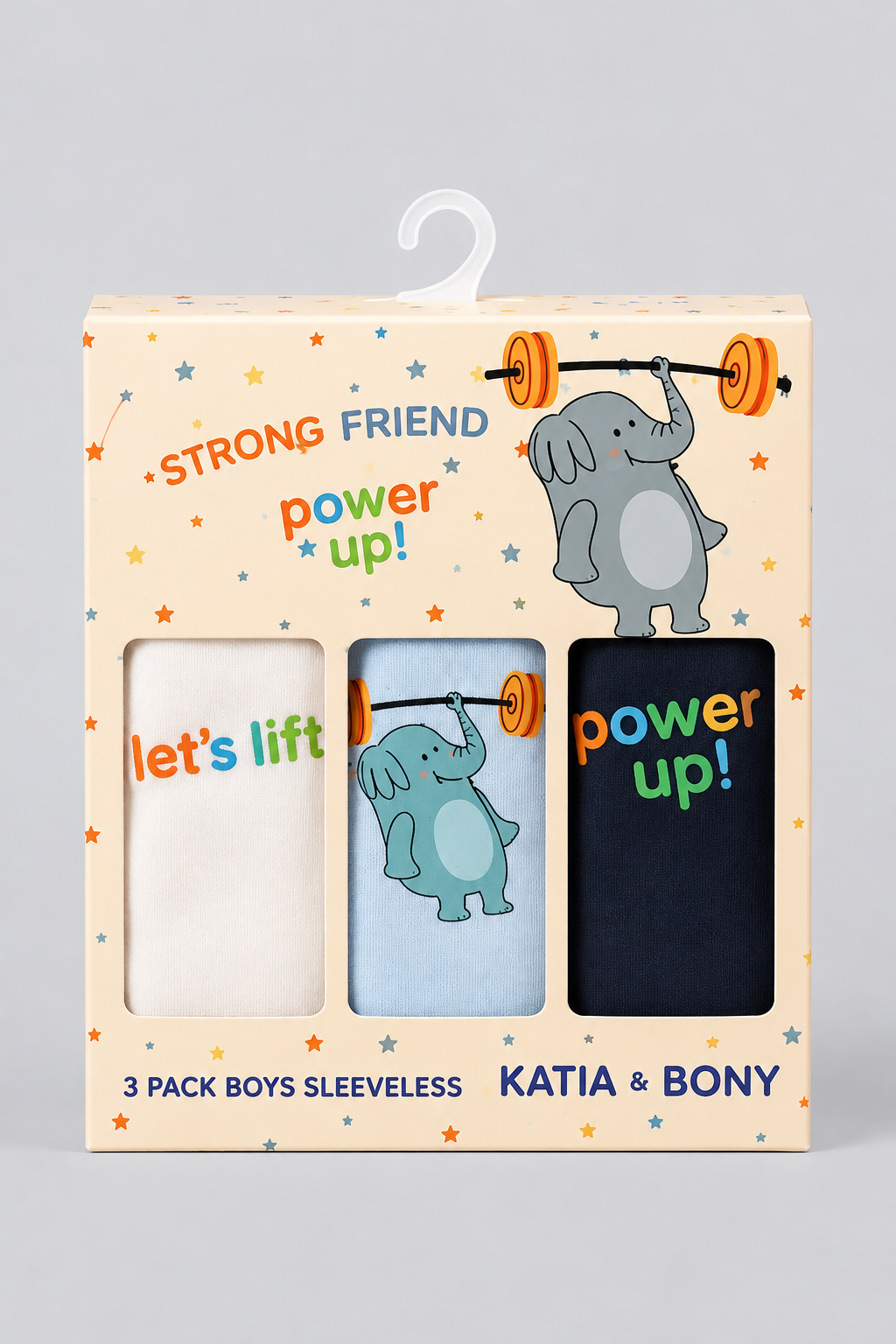 3PCK Elephant Patterned Boys' Boxed Undershirt NAVY