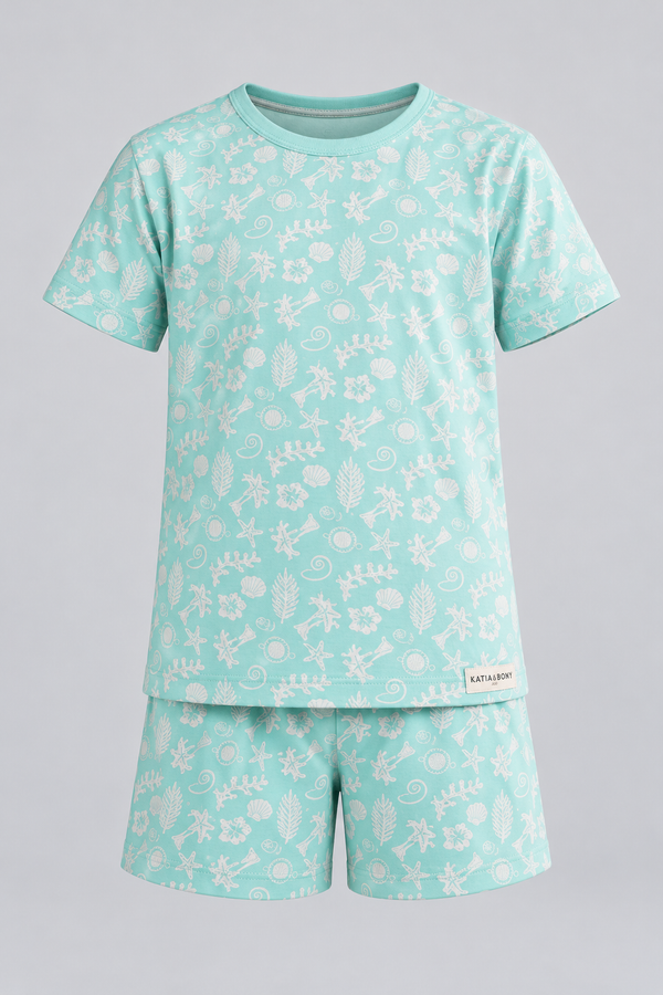 SEA LA VIE DENIM THEMED PACKAGED KIDS SHORTS SET ECRU