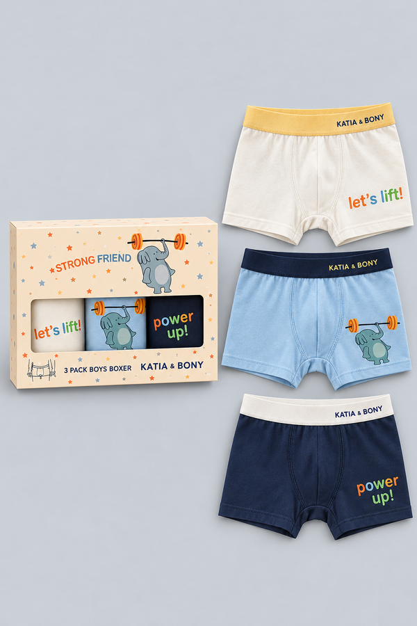 3PCK Elephant Patterned Boys' Boxed Boxer Shorts NAVY