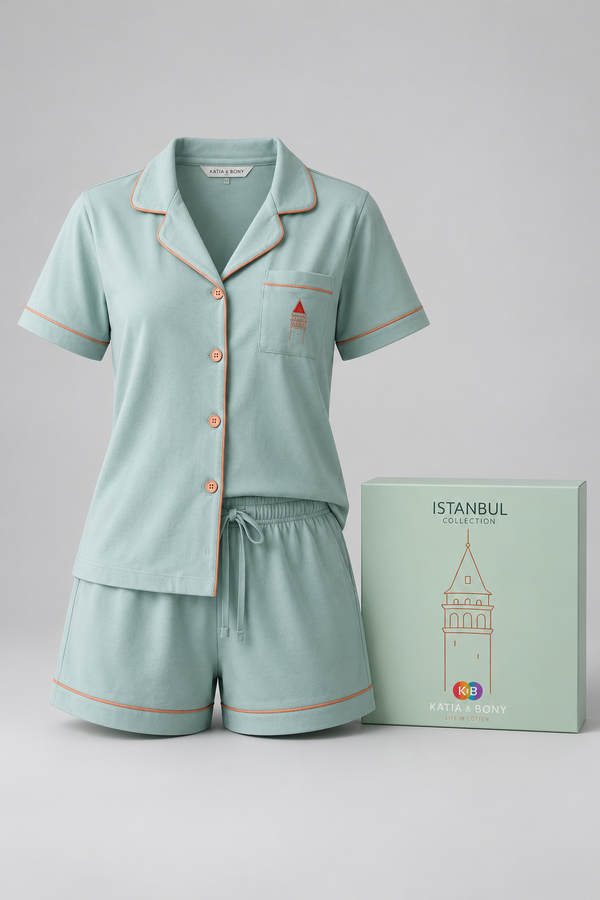 ISTANBUL GALATA TOWER BOXED WOMEN SHORTS SET GREEN