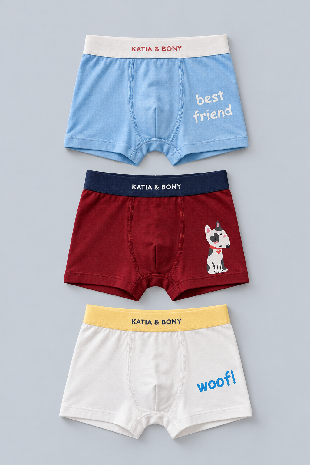 3PCK Dog Patterned Boys' Boxed Boxer Shorts RED