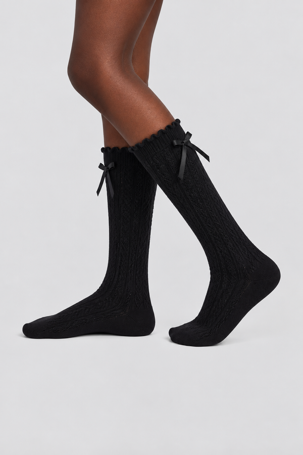 CHILDREN'S KNEE SOCKS WITH BOW ACCESSORIES BLACK