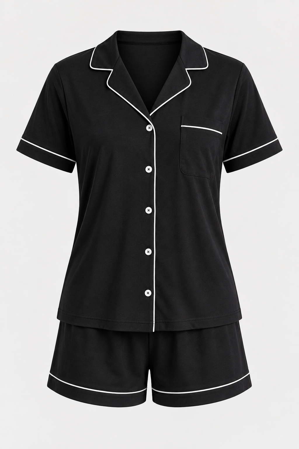 LUXURY WOMEN'S BUTTONED SHORTS SET BLACK