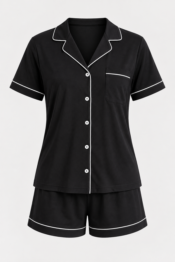 LUXURY WOMEN'S BUTTONED SHORTS SET BLACK