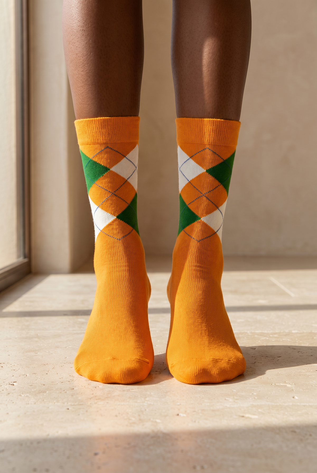 PLAID PATTERNED COTTON WOMEN SOCKS ORANGE