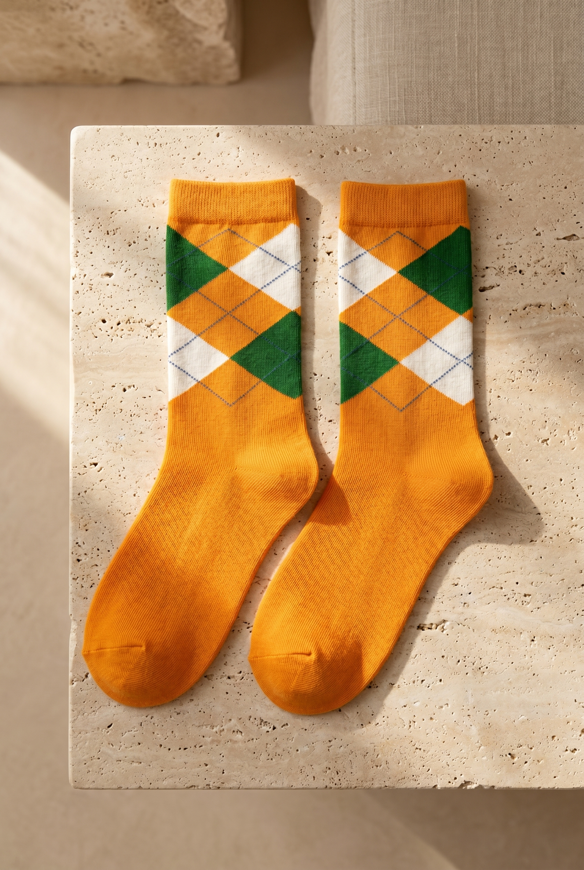 PLAID PATTERNED COTTON WOMEN SOCKS ORANGE