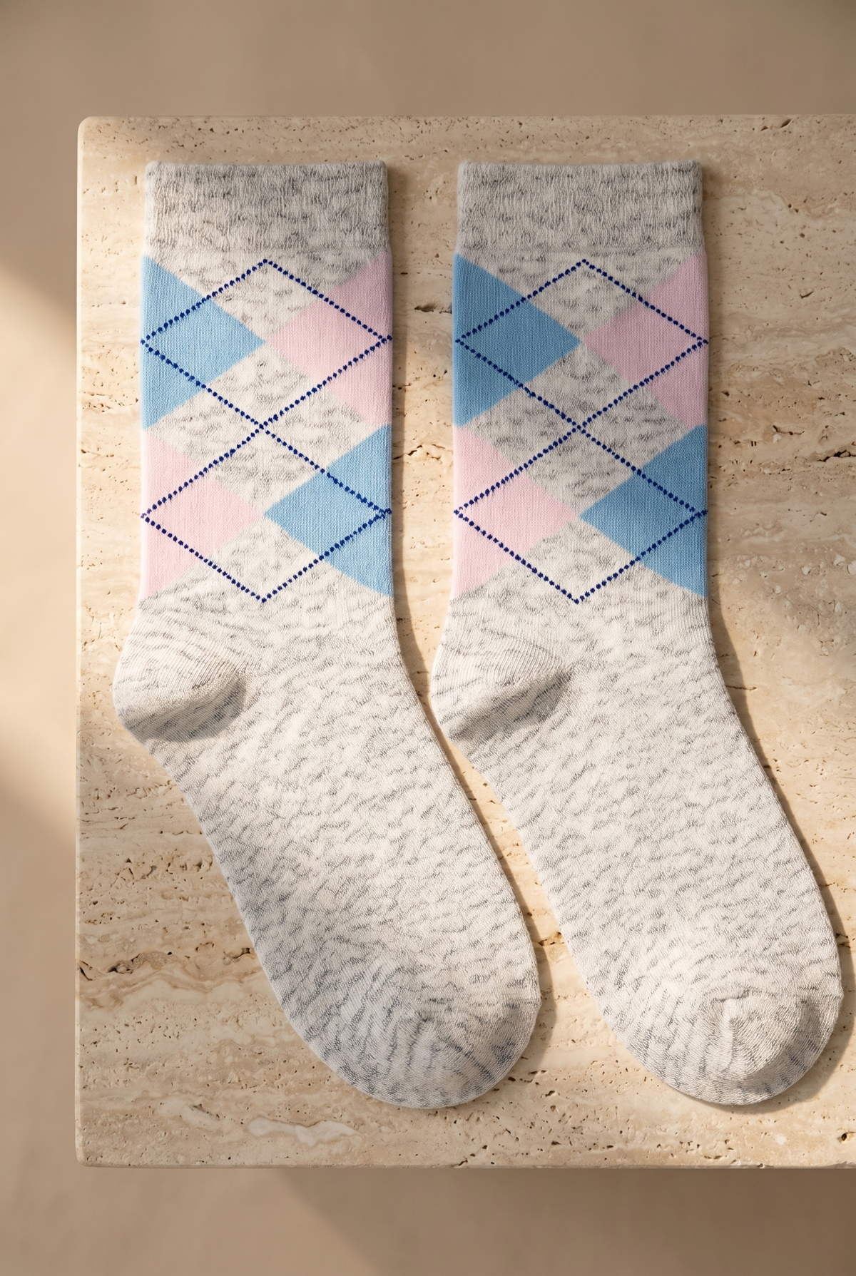 PLAID PATTERNED COTTON WOMEN SOCKS GREY MELANGE