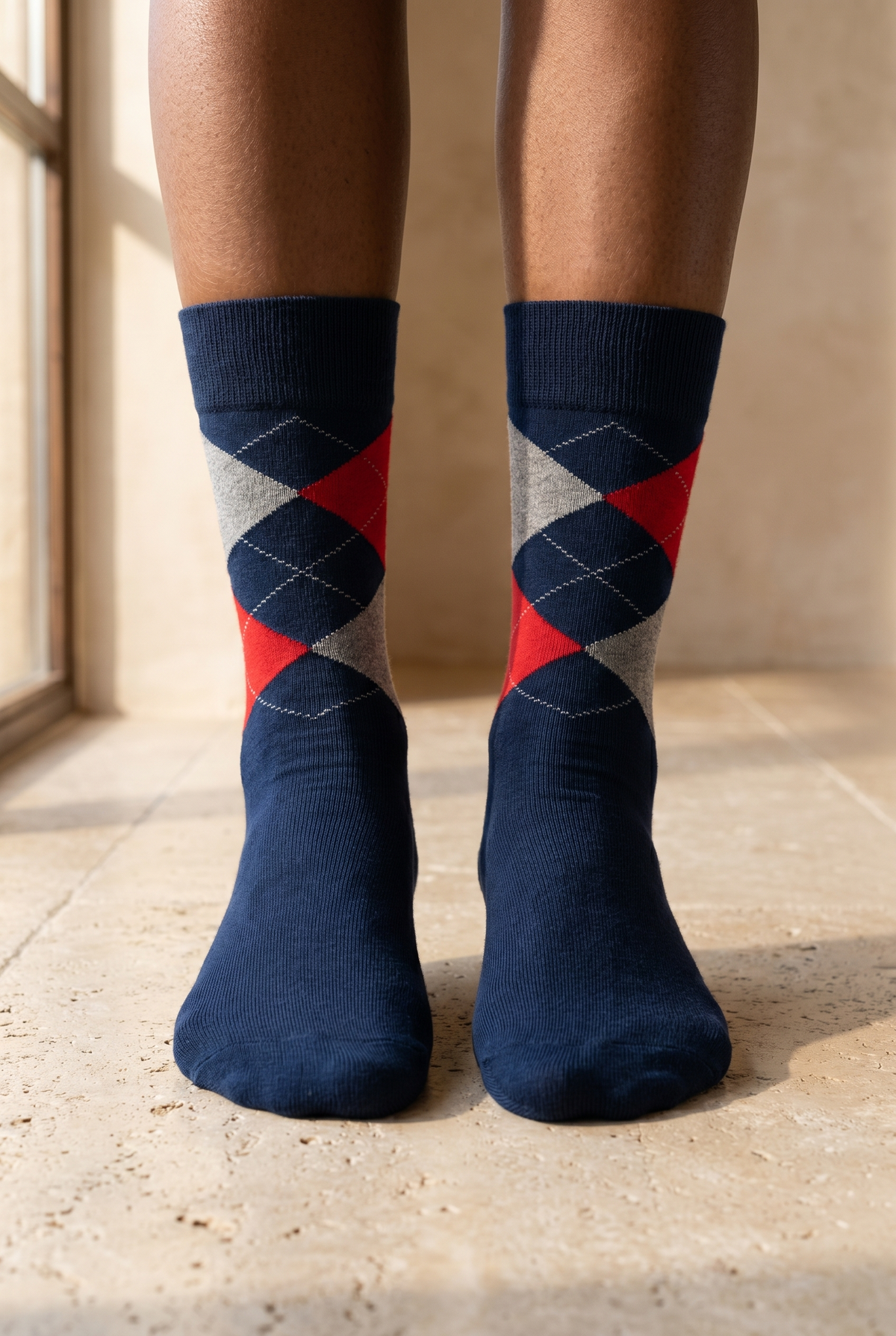 PLAID PATTERNED COTTON WOMEN SOCKS NAVY