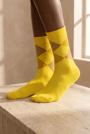 PLAID PATTERNED COTTON WOMEN SOCKS YELLOW