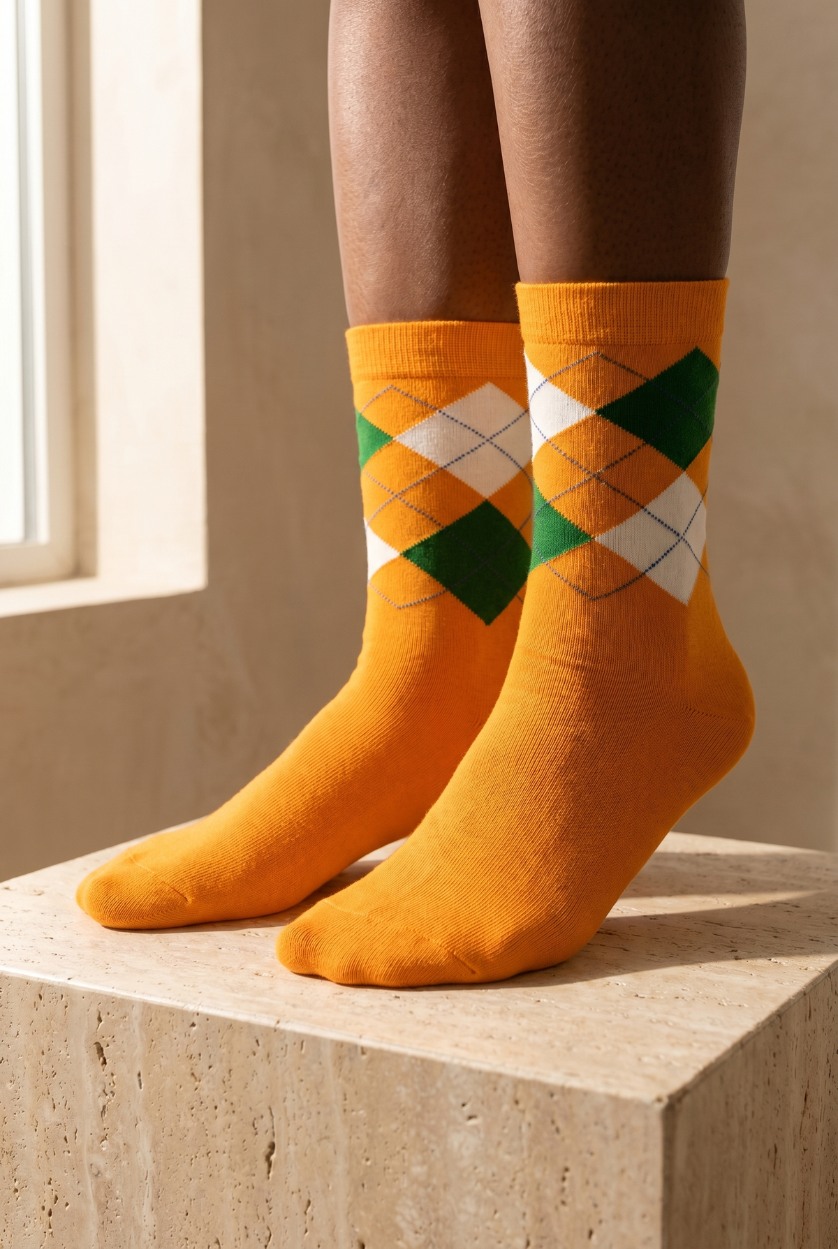 PLAID PATTERNED COTTON WOMEN SOCKS ORANGE