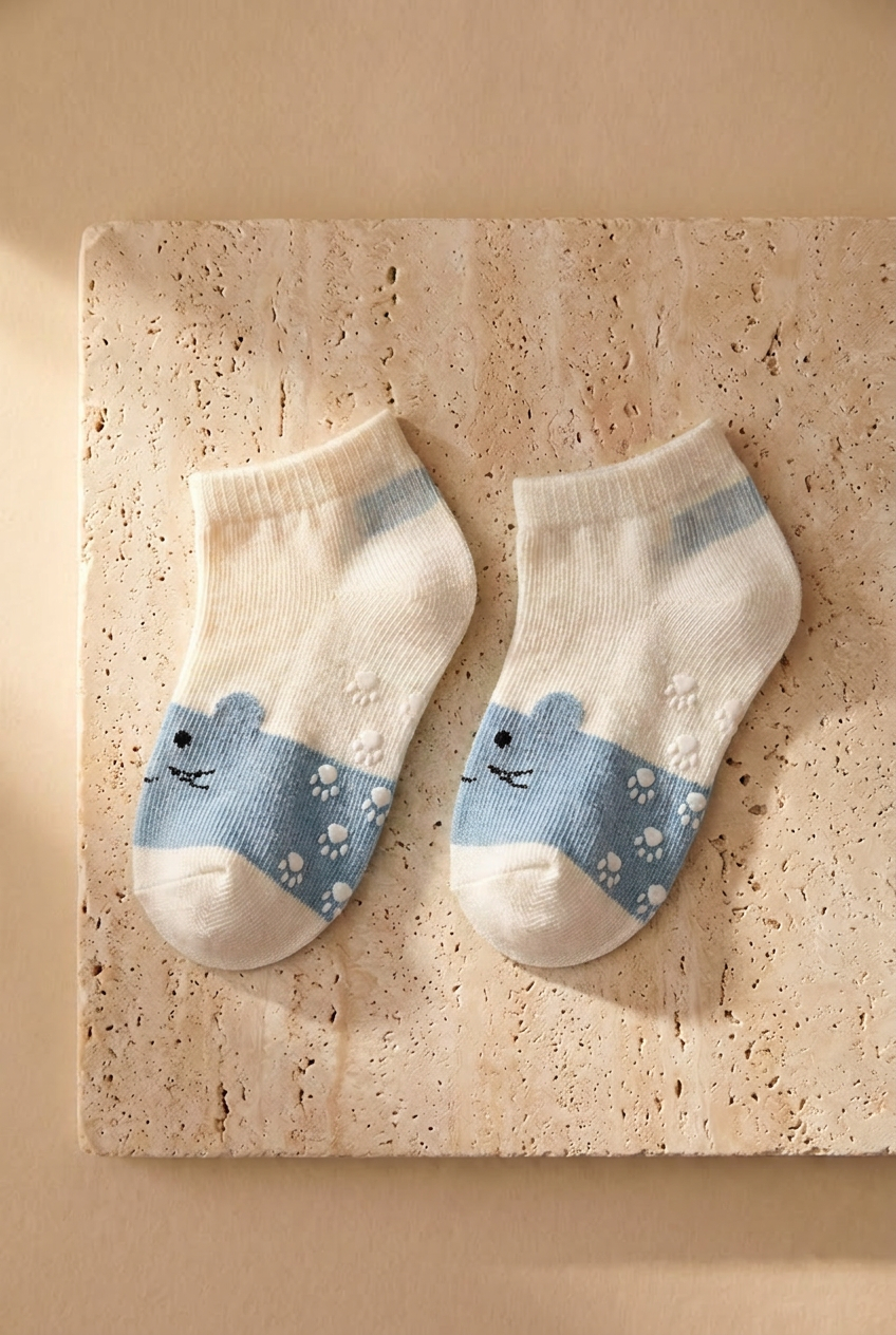 2PCK CUTE ANIMAL PATTERNED BABY STEP SOCKS BLUE/WHITE
