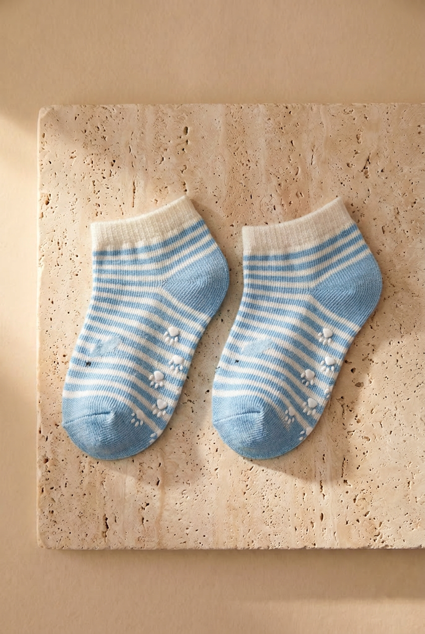 2PCK CUTE ANIMAL PATTERNED BABY STEP SOCKS BLUE/WHITE