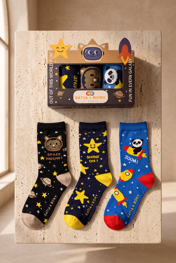3PCK Space Pattern Boxed Children's Ankle Socks MIX
