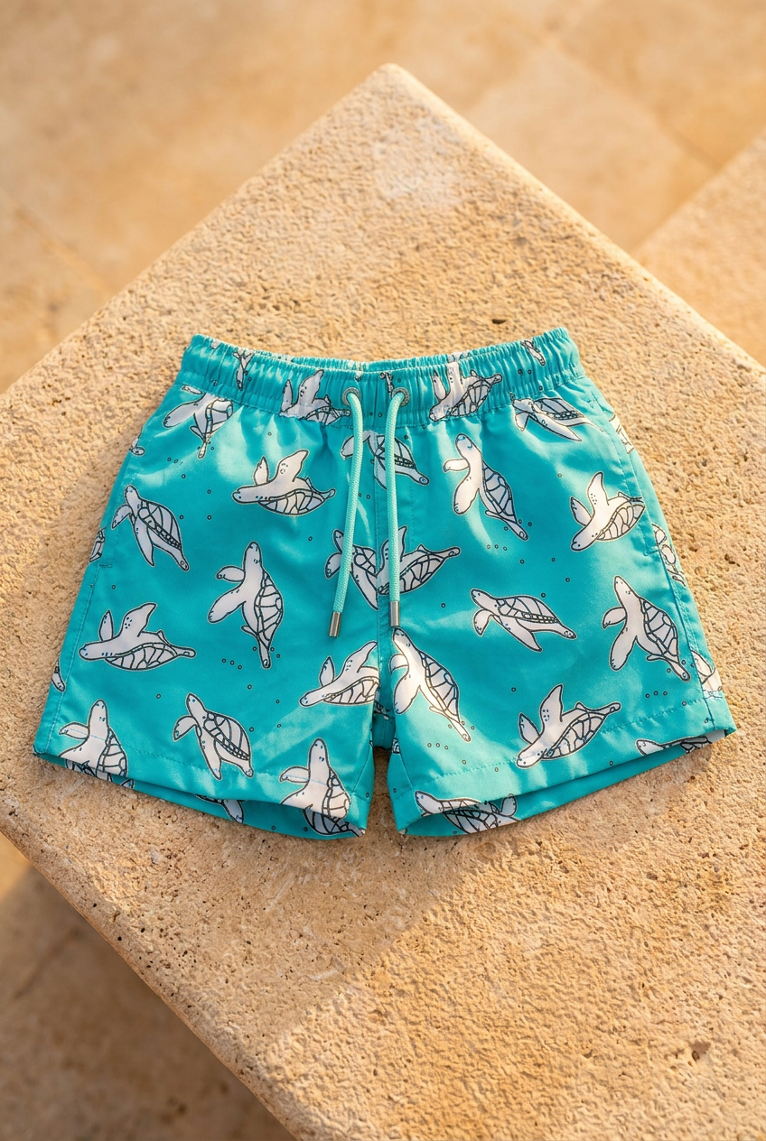 FLORAL OUTBURST TURTLE BOYS SWIM SHORTS BLUE