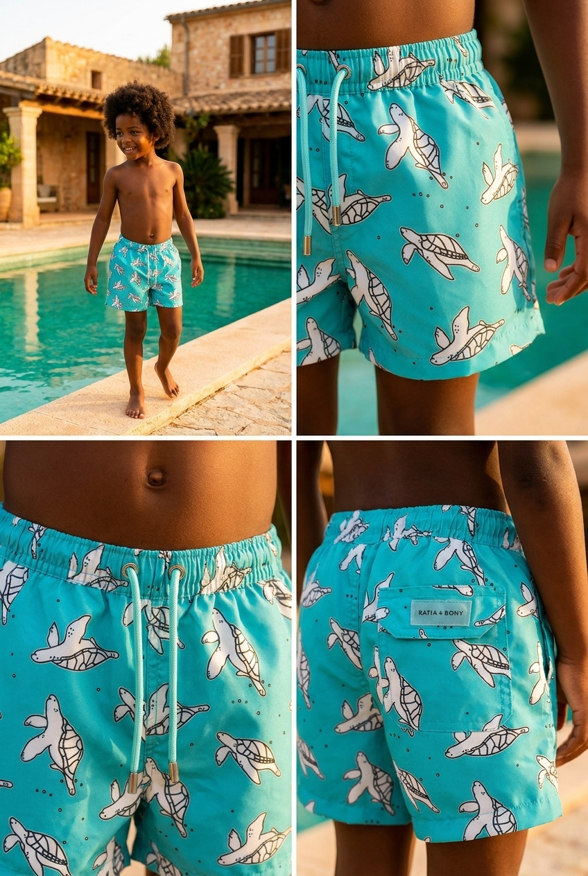 FLORAL OUTBURST TURTLE BOYS SWIM SHORTS BLUE