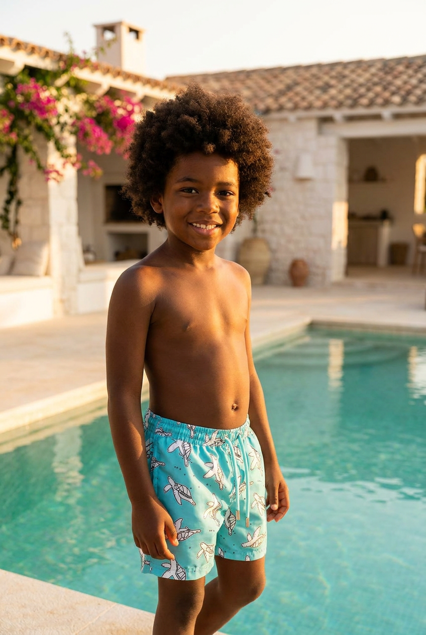 FLORAL OUTBURST TURTLE BOYS SWIM SHORTS BLUE