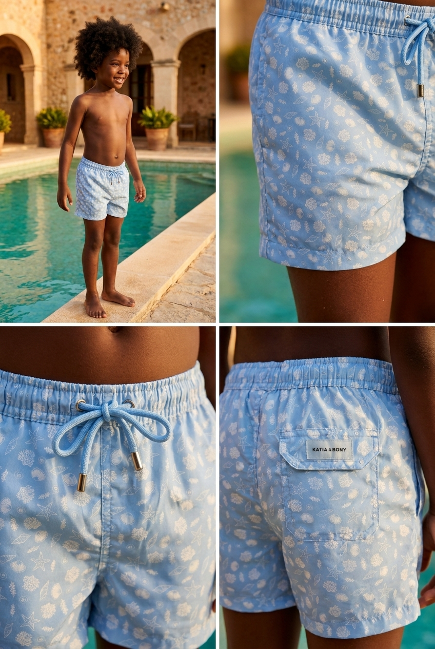 MEDITERRANEAN SHELL BOYS SWIM SHORTS BLUE