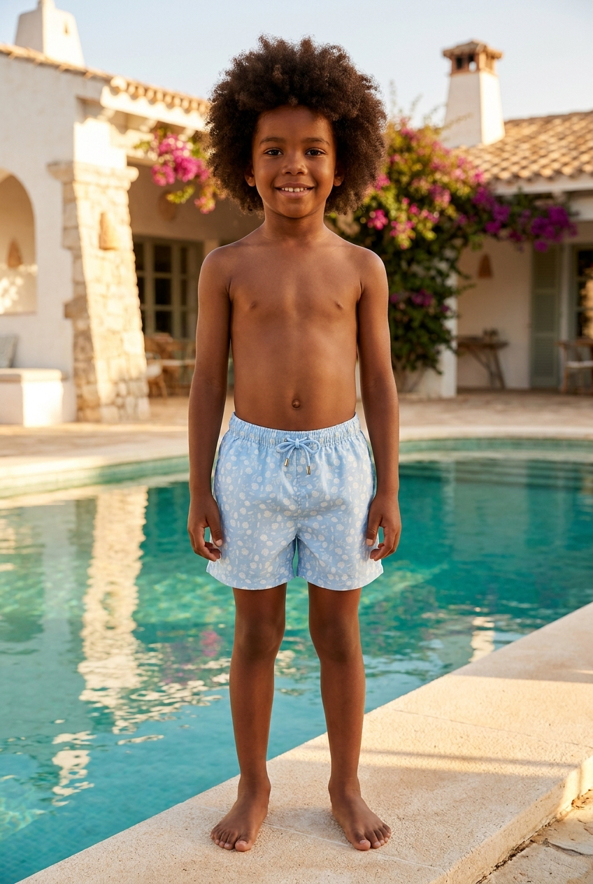 MEDITERRANEAN SHELL BOYS SWIM SHORTS BLUE