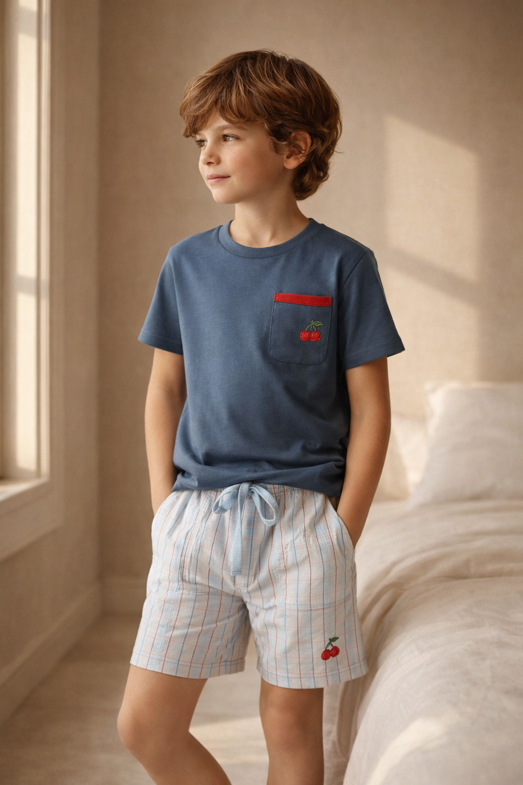 MEDITERRANEAN CHERRY BOYS SHORTS SET NAVY