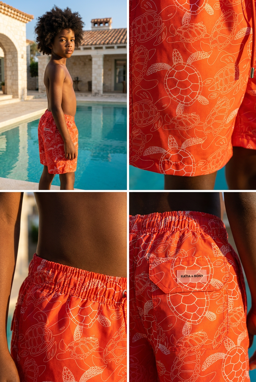 MEDITERRANEAN TURTLE BOY'S SWIM SHORTS CORAL