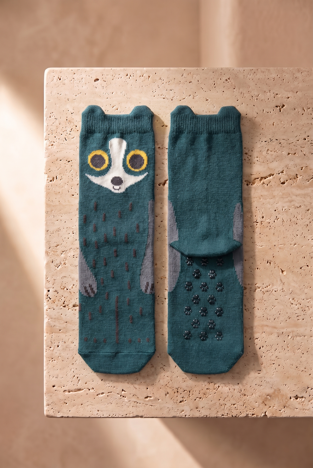 2PCK RACCOON BOXED CHILDREN'S SOCKS GREEN MIX