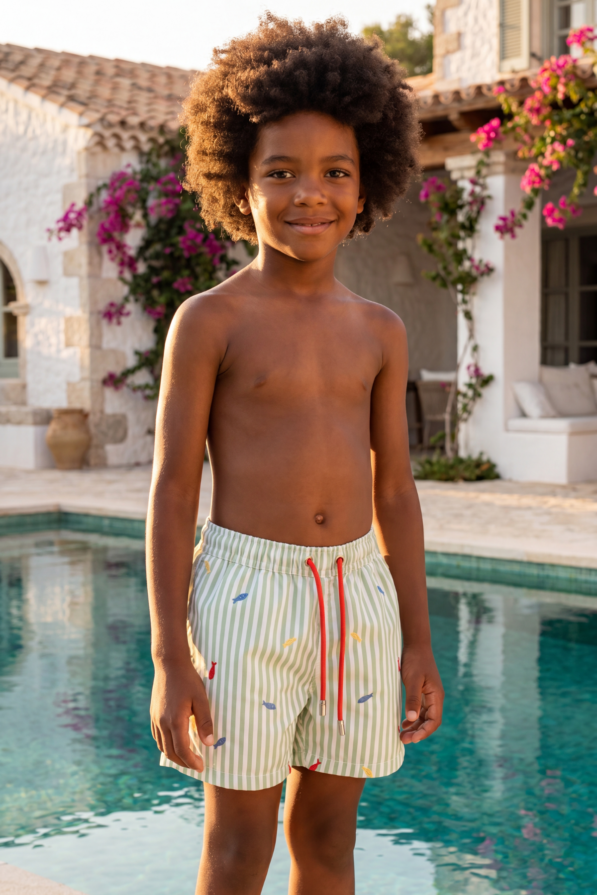 SEA LA VIE FISH EMBROIDERED BOYS' SWIM SHORTS GREEN